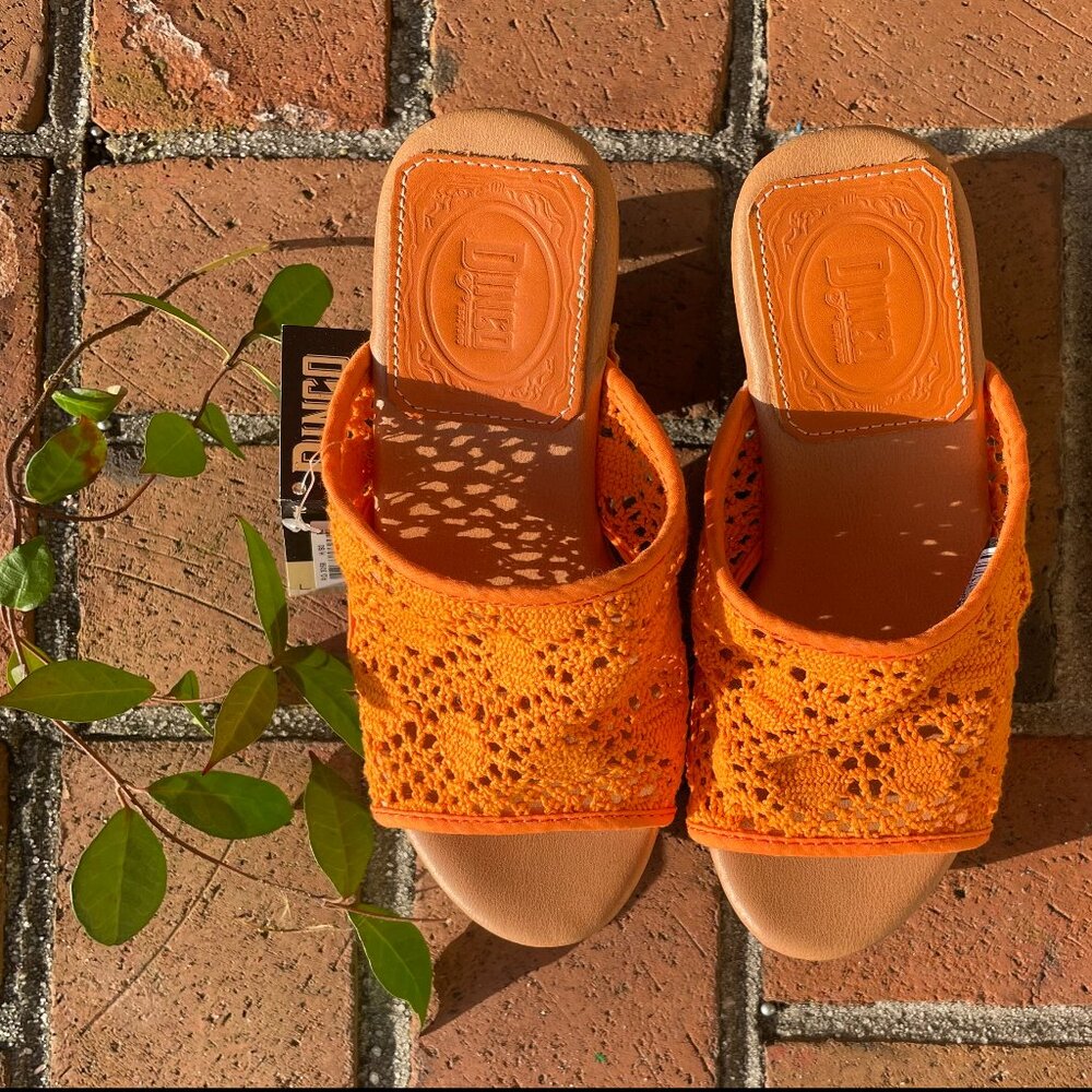 Dingo Crochet Platform Clogs Orange Wooden Heel Mule Sandals NWT  7.5 - Picture 5 of 9